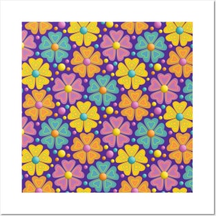 Floral Pattern Art On Purple Background Posters and Art